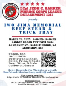 LCpl Jedh C. Barker Detachment Iwo Jima Memorial Beefsteak/Tricky Tray @ Saddle Brook VFW Post 3484 | Saddle Brook | New Jersey | United States